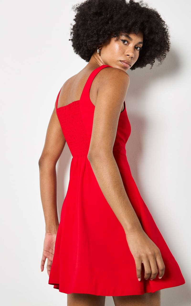 Apricot- Crepe Flared Mini Dress in Red - DRESS