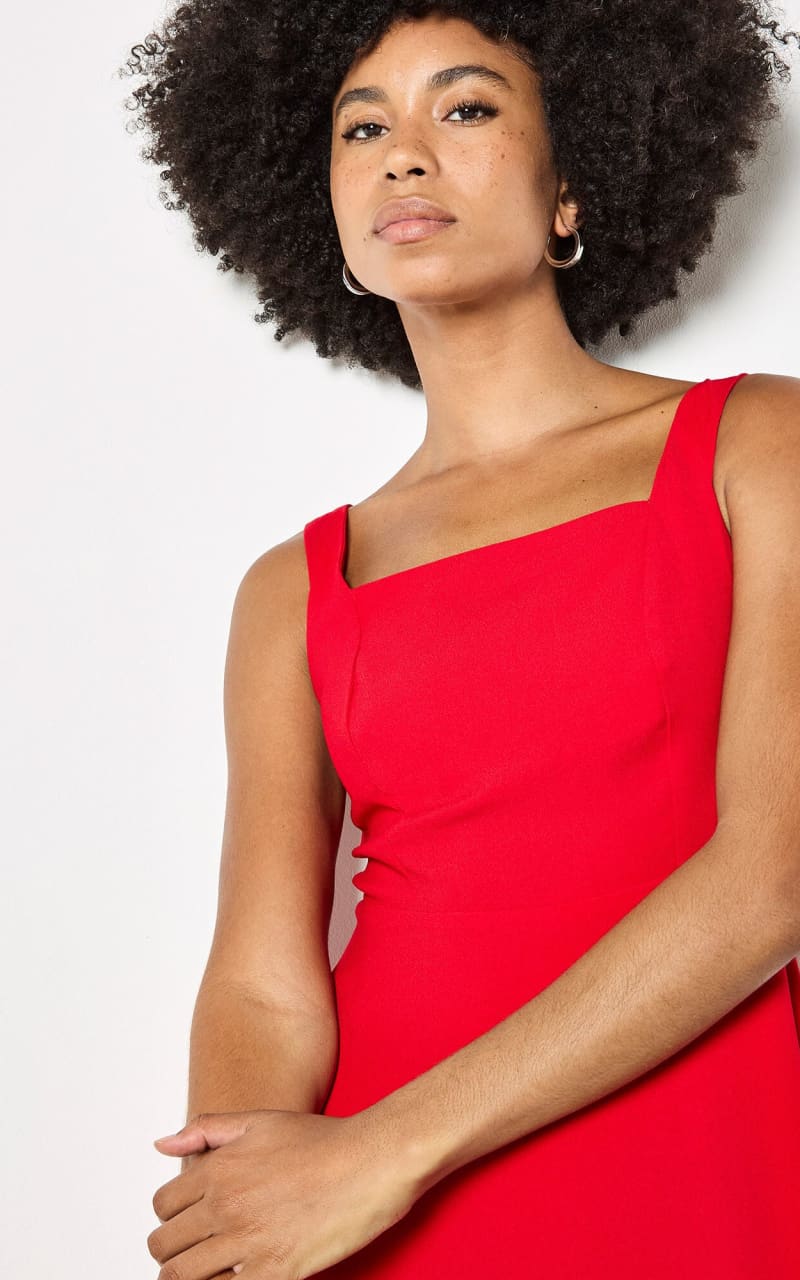 Apricot- Crepe Flared Mini Dress in Red - DRESS