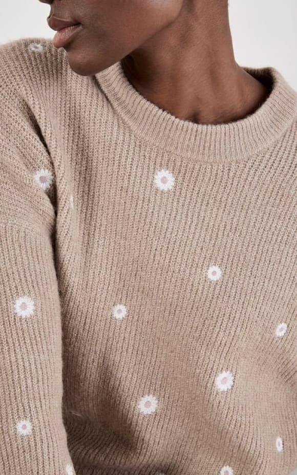 Apricot- Daisy Embroidered Ribbed Jumper - SWEATER &
