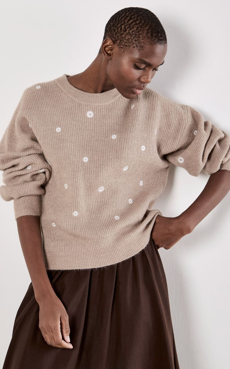 Apricot- Daisy Embroidered Ribbed Jumper - SWEATER &