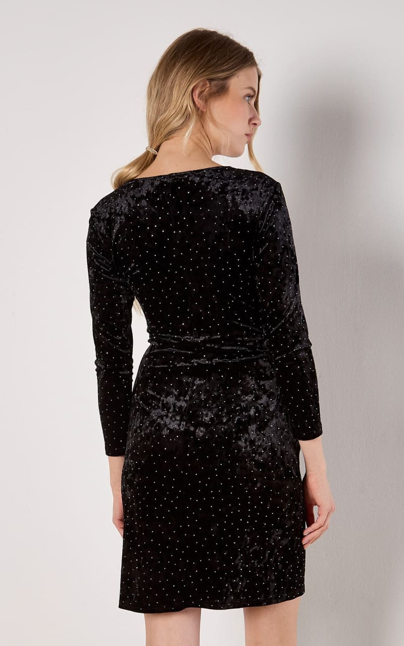 Apricot- Diamante Velvet Wrap Mini Dress - DRESS
