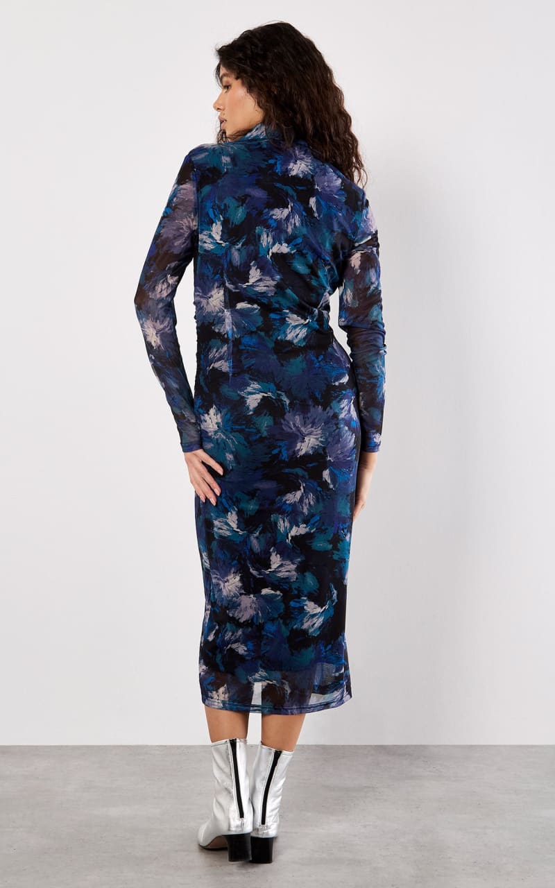 Apricot - Floral Mesh Midi Dress in Teal - DRESS