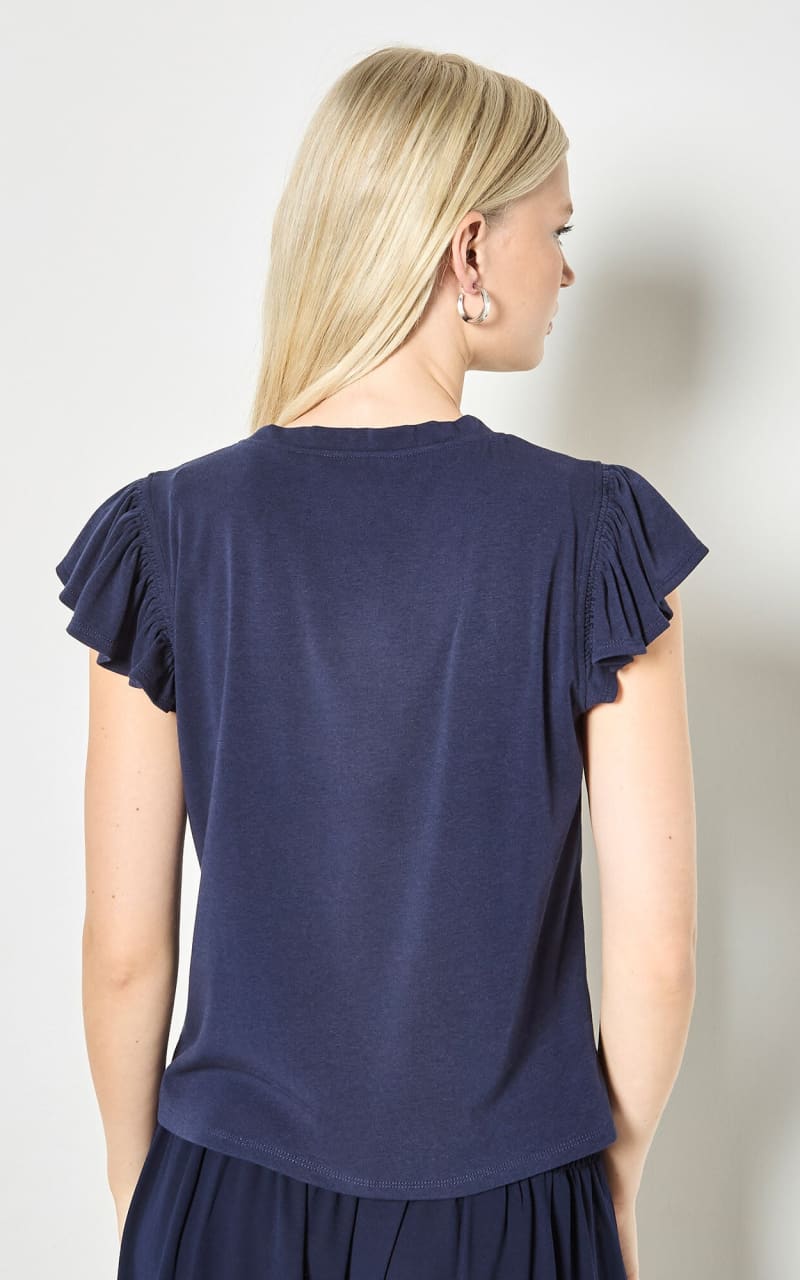 Apricot- Jersey Knit Ruffle T-Shirt in Navy - Blouses & Tops