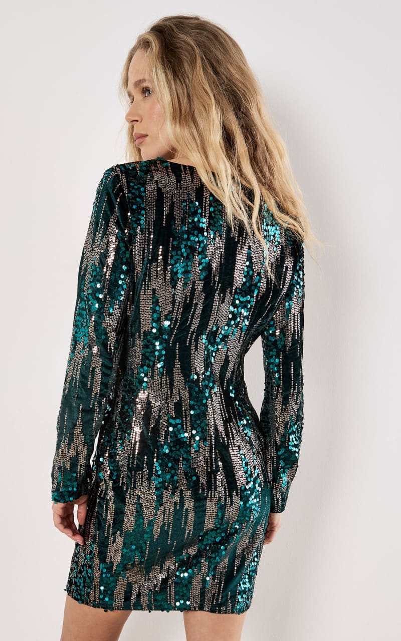 Apricot- Mixed Sequin Bodycon Mini Dress in Green - DRESS