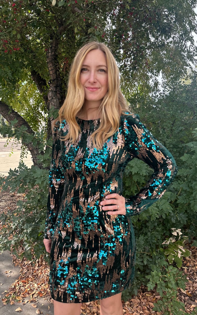 Apricot- Mixed Sequin Bodycon Mini Dress in Green - DRESS