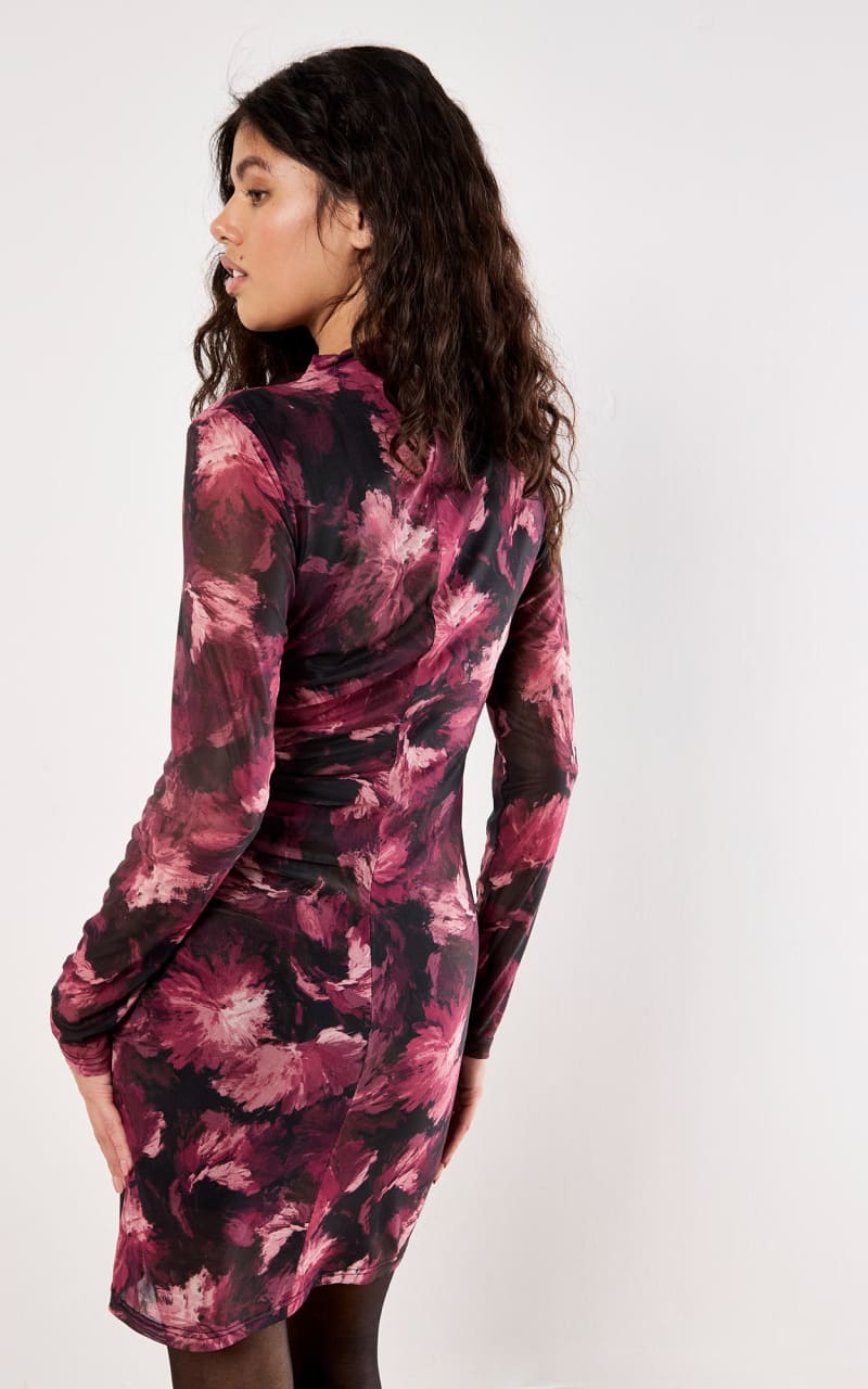 Apricot - Paintbrush Floral Mesh Midi Dress in Black - DRESS
