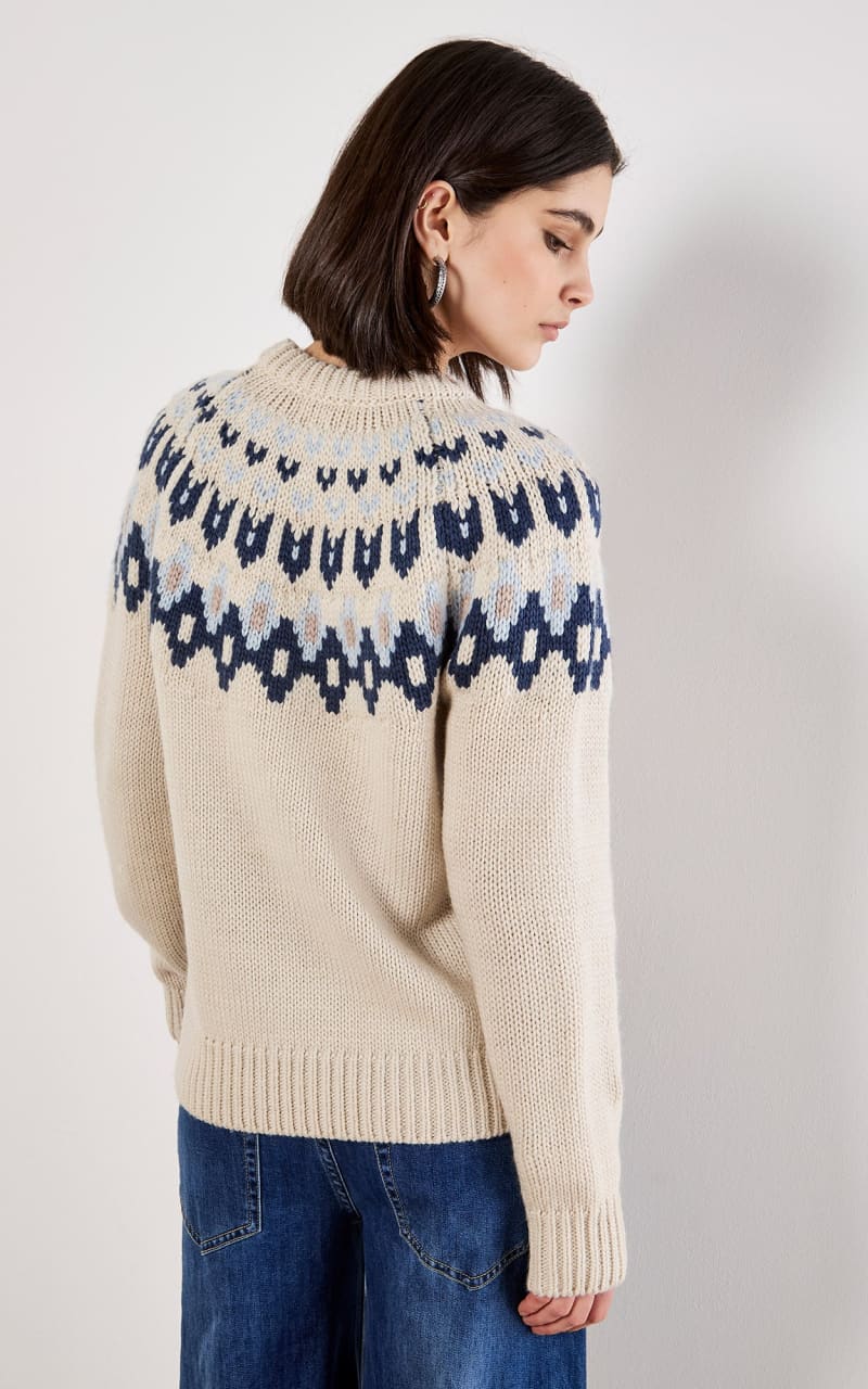 Apricot- Pairisle Crew Neck Jumper in Stone - SWEATER &