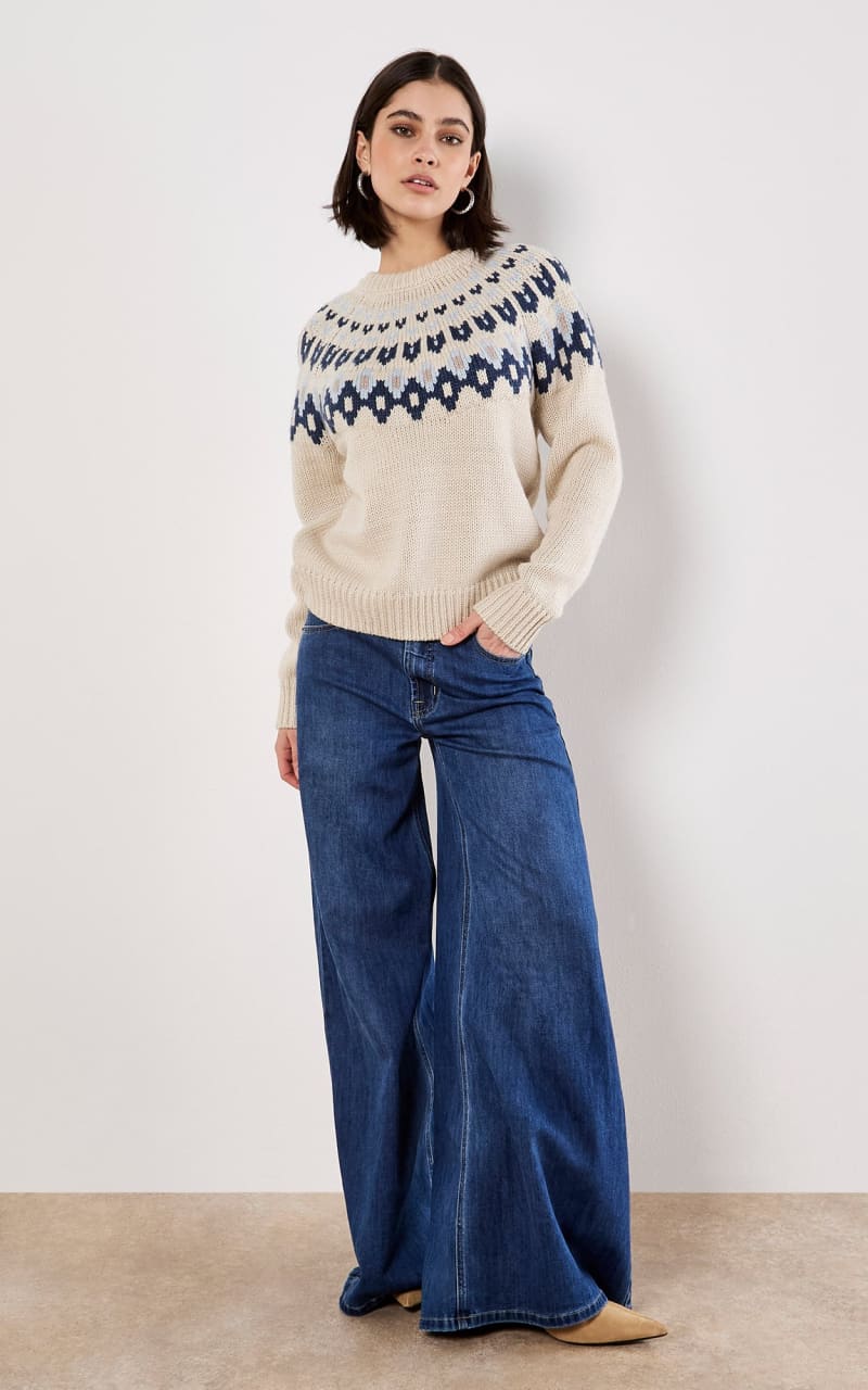 Apricot- Pairisle Crew Neck Jumper in Stone - SWEATER &