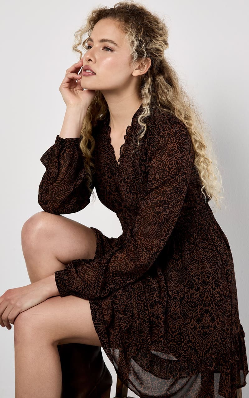 Apricot Paisley Mini Dress in Rust DRESS