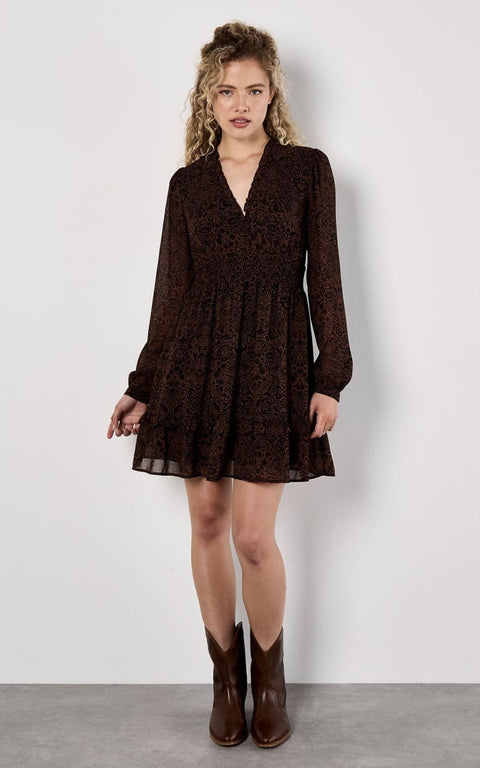 Apricot Paisley Mini Dress in Rust floc boutique