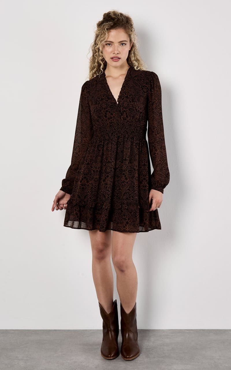 Apricot Paisley Mini Dress in Rust DRESS
