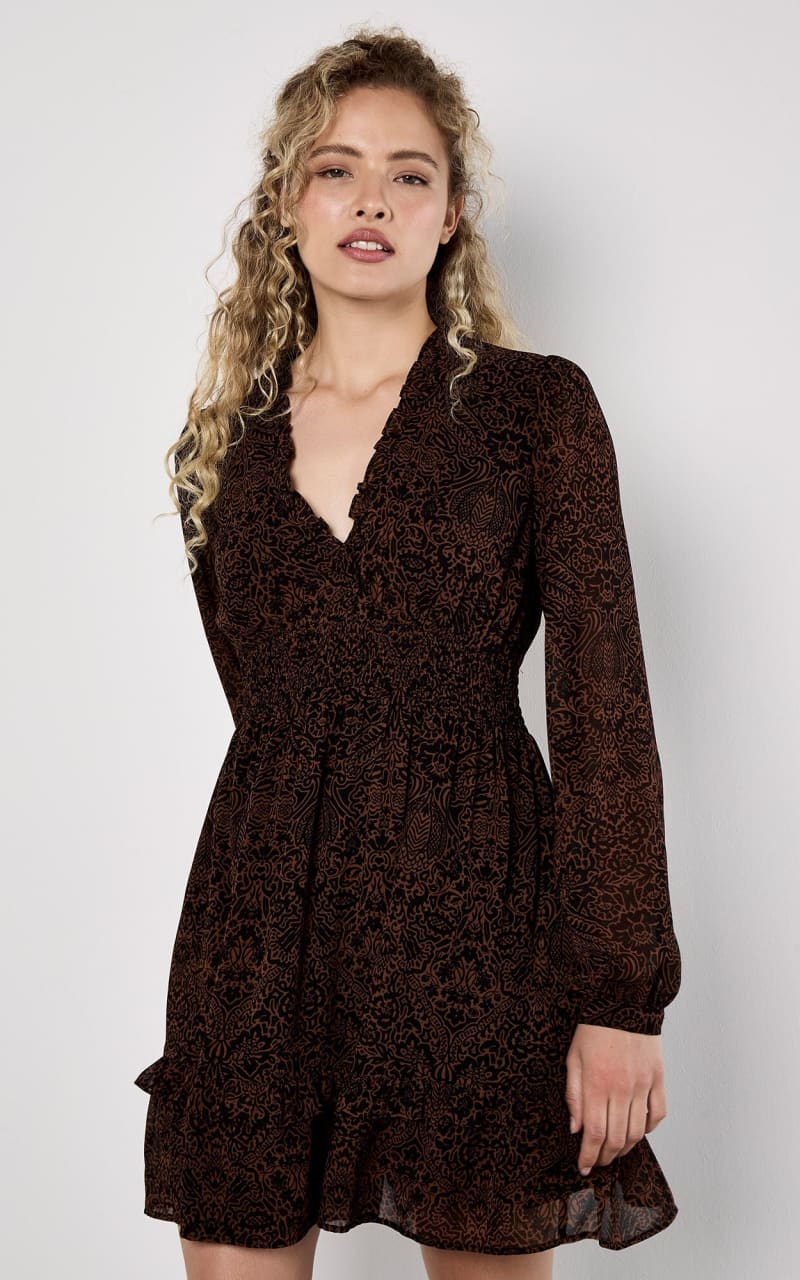 Apricot Paisley Mini Dress in Rust DRESS