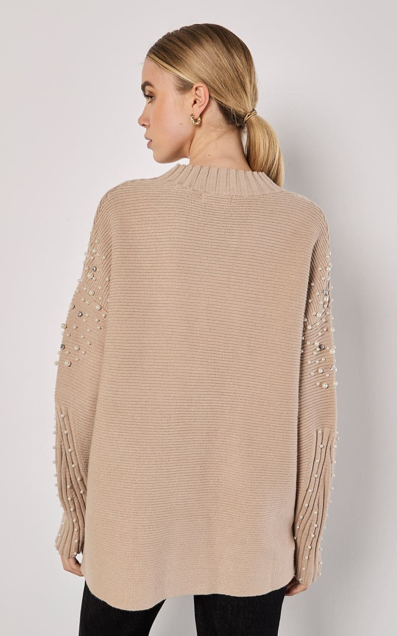 Apricot - Pearl Gemstone Embellished Sweater - SWEATER