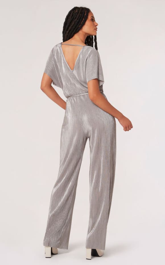 Apricot- Plisse Metallic Jumpsuit - Jumpsuits & Rompers