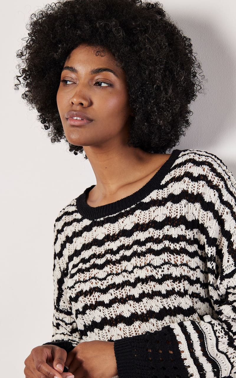 Apricot - Pointelle Stripe Sweater - SWEATER