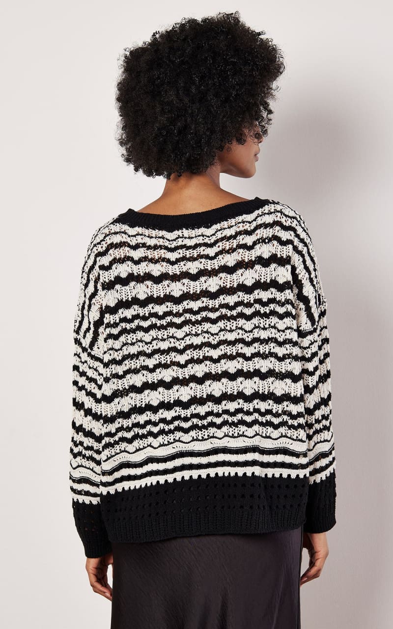 Apricot - Pointelle Stripe Sweater - SWEATER