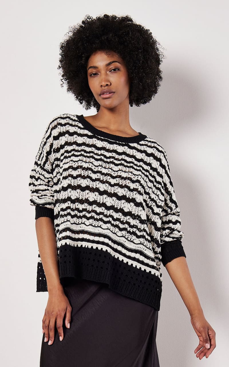 Apricot - Pointelle Stripe Sweater - SWEATER