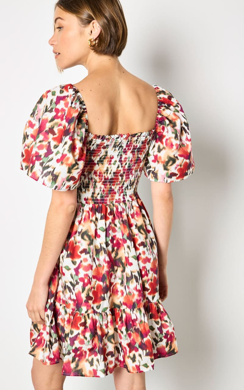 Apricot- Pure Cotton Blurred Ikat Mini Dress in Pink - DRESS