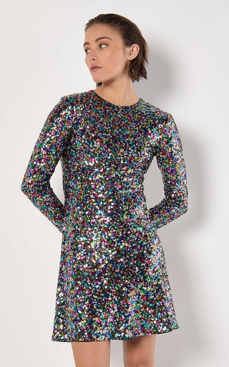 Apricot - Rainbow Sequin Fit And Flare Mini Dress