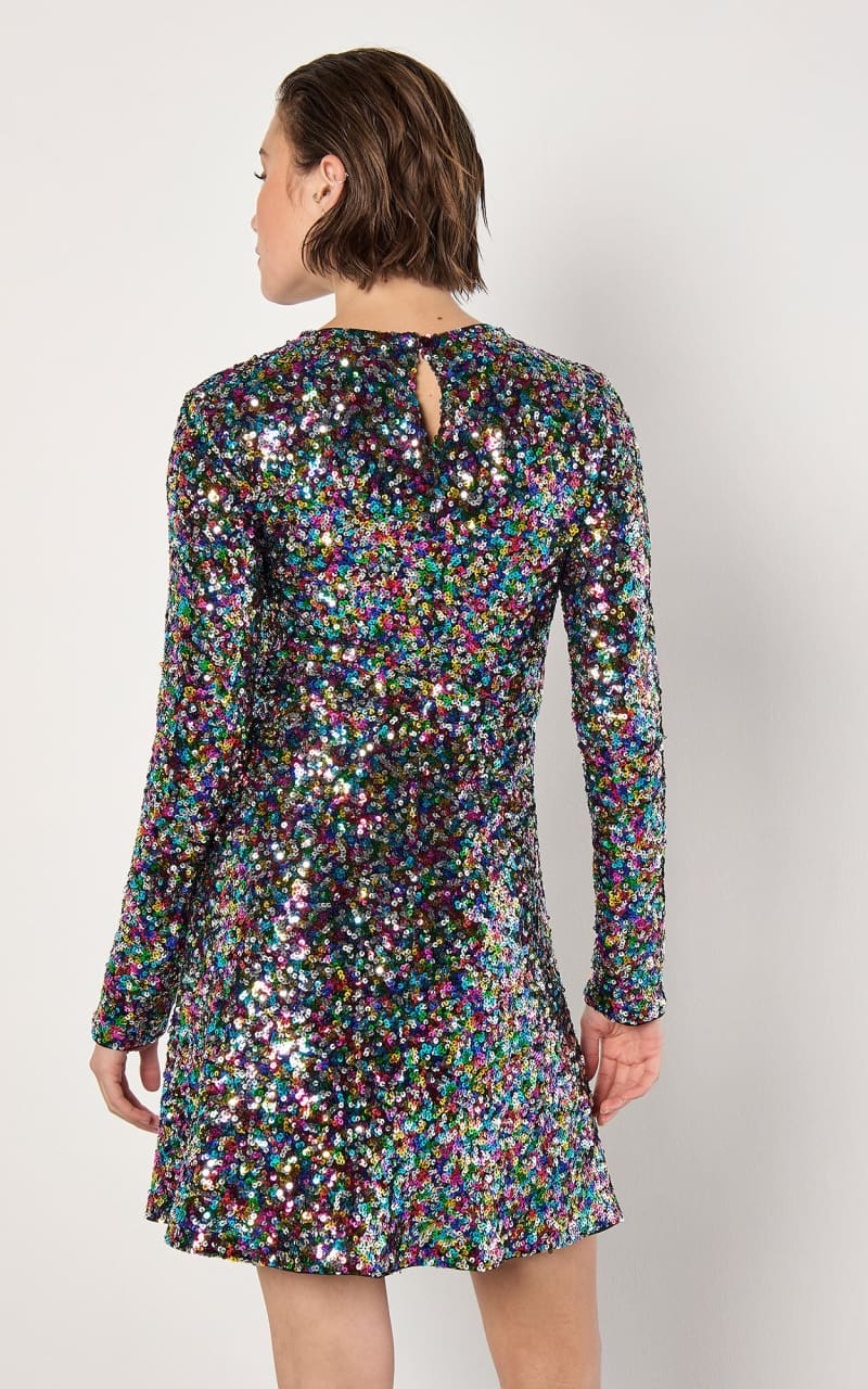 Apricot - Rainbow Sequin Fit And Flare Mini Dress