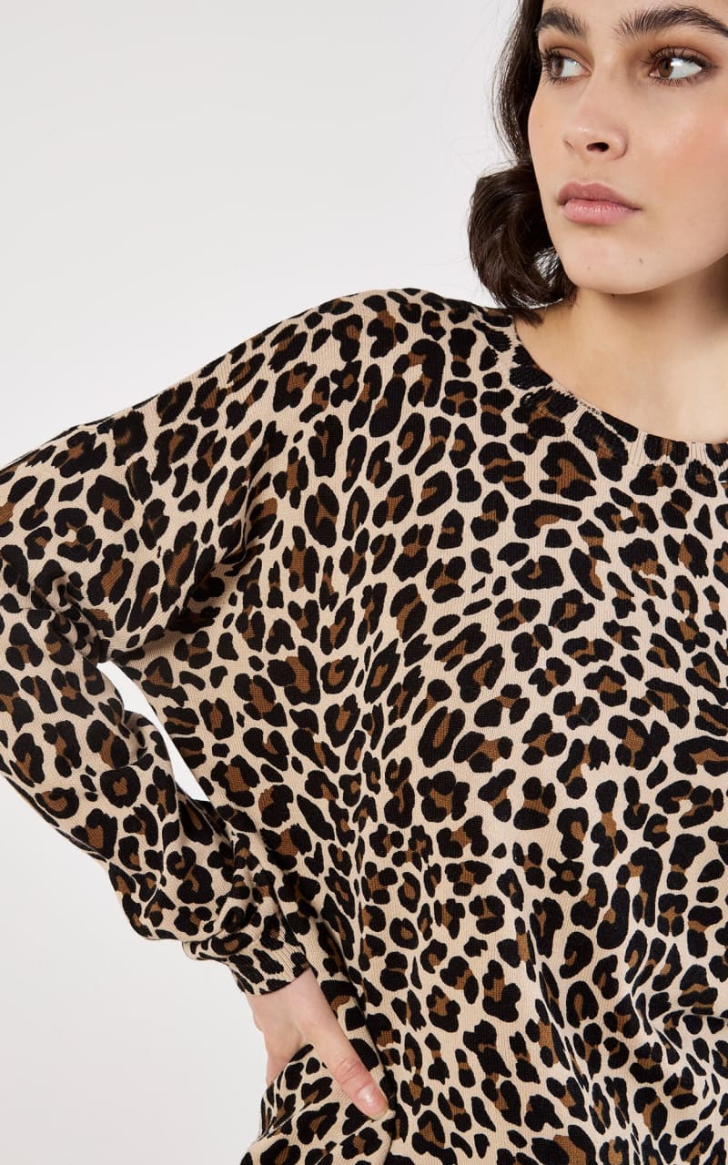 Apricot Ribbed Knit Leopard Jumper DRESS