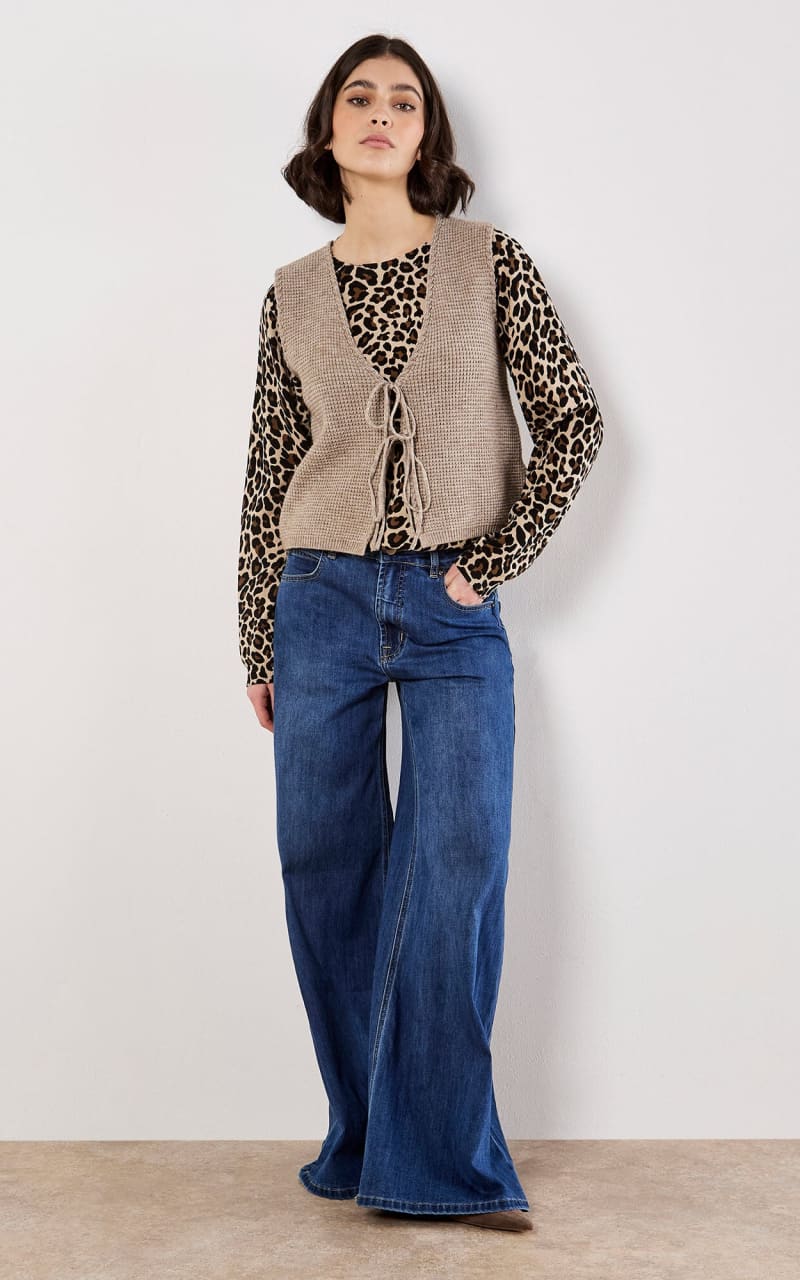 Apricot Ribbed Knit Leopard Jumper DRESS