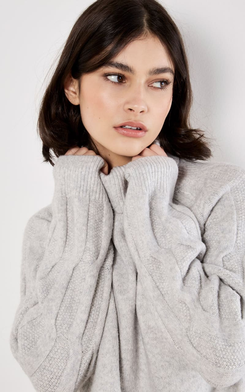 Apricot- Roll Neck Jumper in Grey Melange - SWEATER &