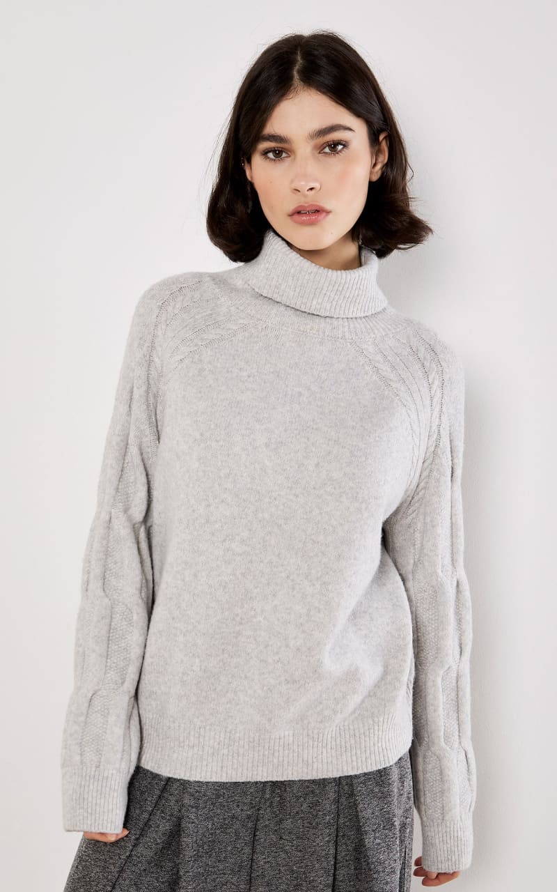 Apricot- Roll Neck Jumper in Grey Melange - SWEATER &