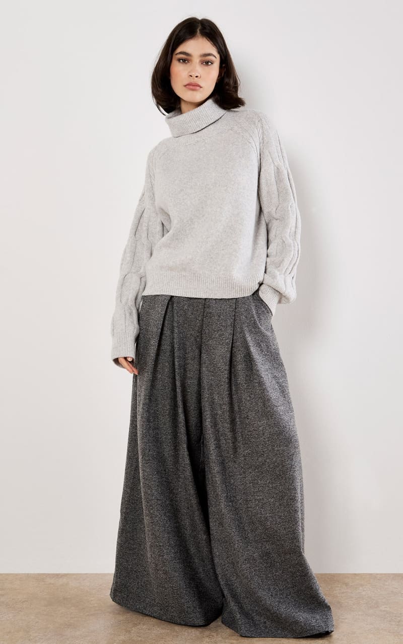 Apricot- Roll Neck Jumper in Grey Melange - SWEATER &