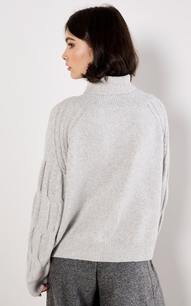 Apricot- Roll Neck Jumper in Grey Melange - SWEATER &