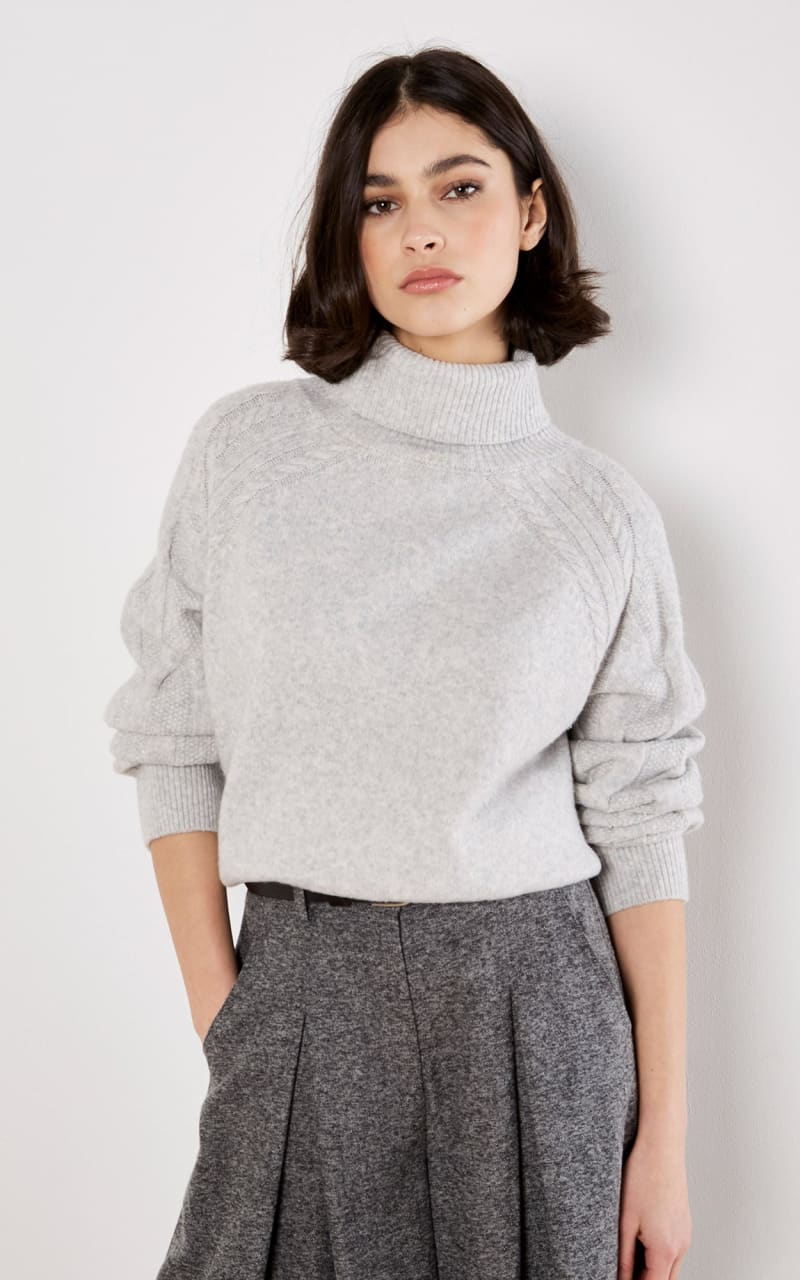 Apricot- Roll Neck Jumper in Grey Melange - SWEATER &