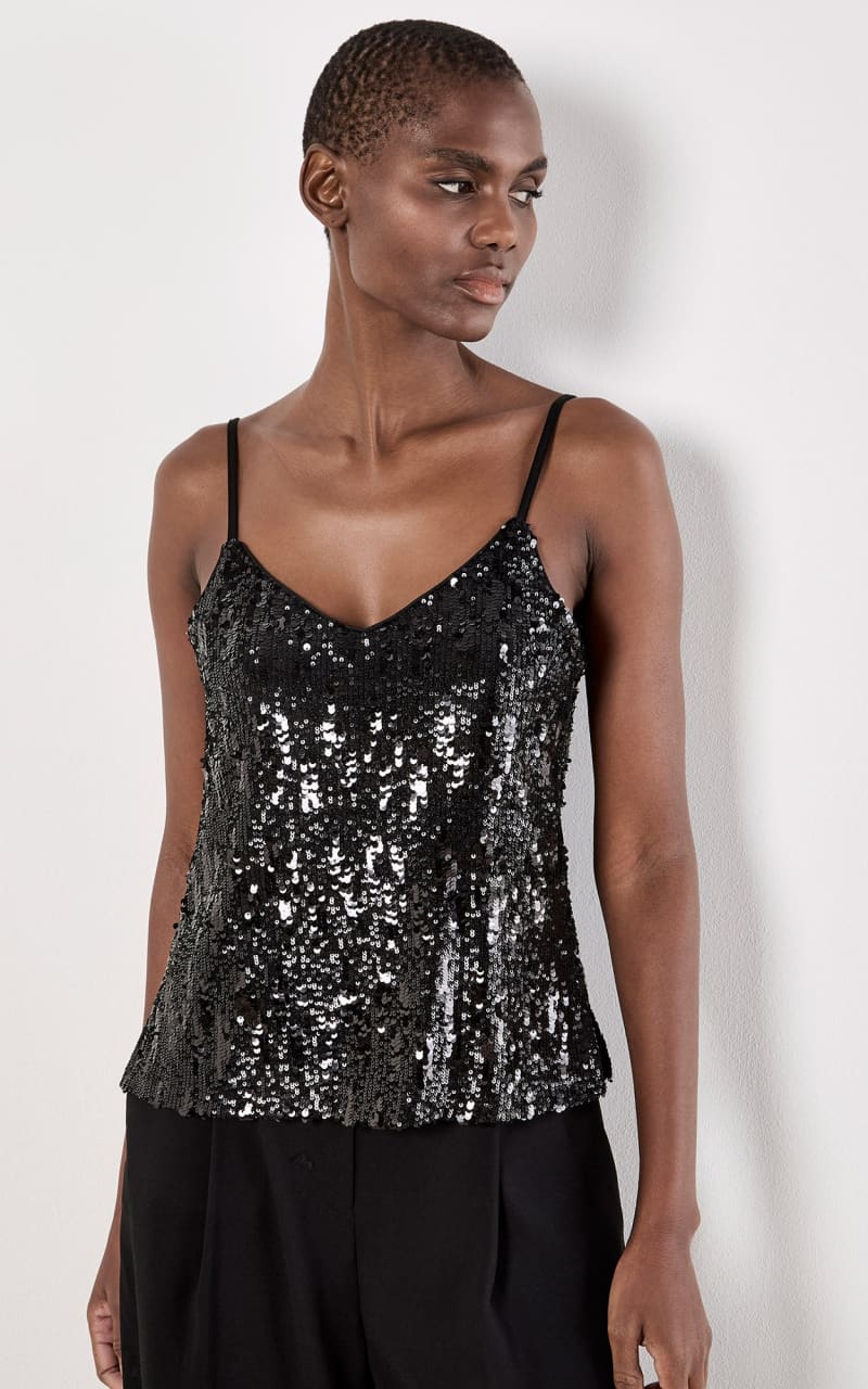 Apricot- Sequin Cami Top in Black - Blouses & Tops