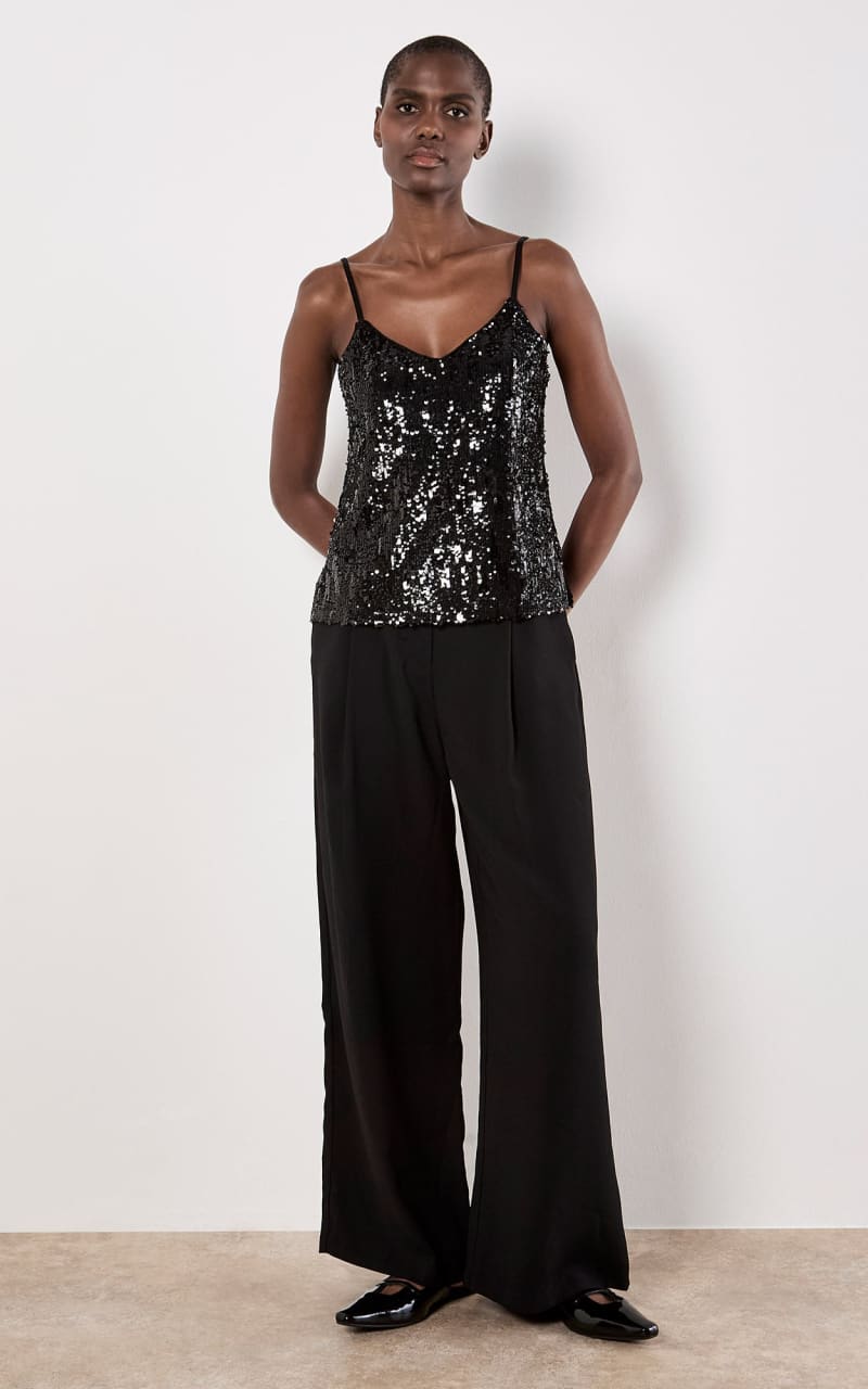 Apricot- Sequin Cami Top in Black - Blouses & Tops