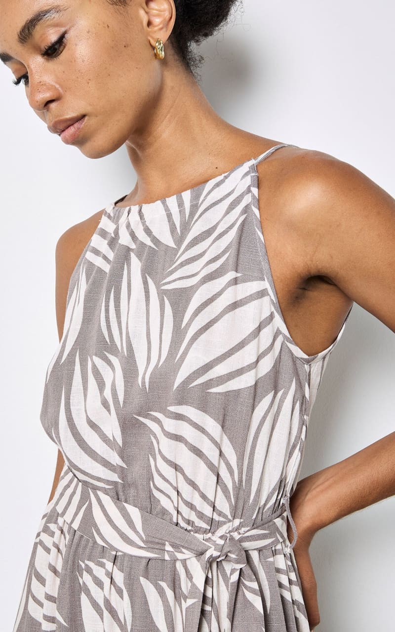 Apricot- Shell Print High Neck Maxi Dress in Stone - DRESS