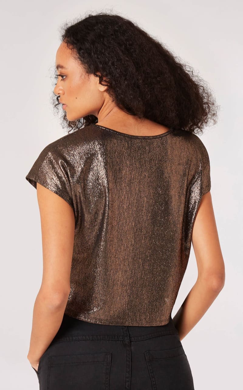 Apricot - Solid Sparkle Boxy Cropped Tee - Shirts & Tops