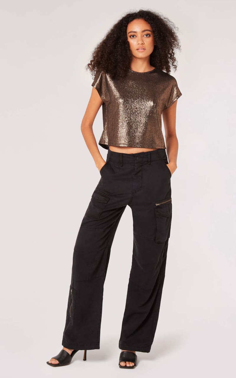 Apricot - Solid Sparkle Boxy Cropped Tee - Shirts & Tops