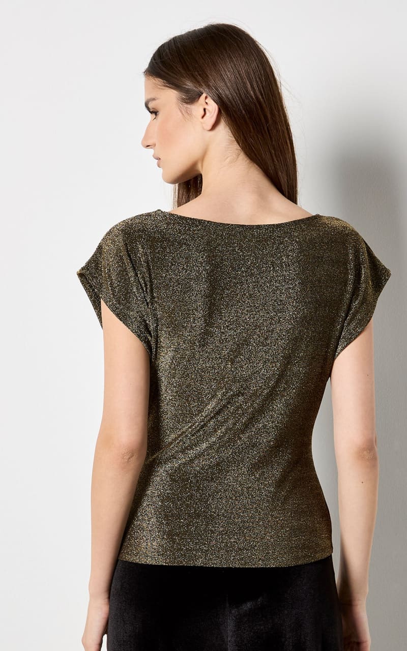 Apricot- Sparkle Side Ruched Wrap Top in Gold - Blouses &