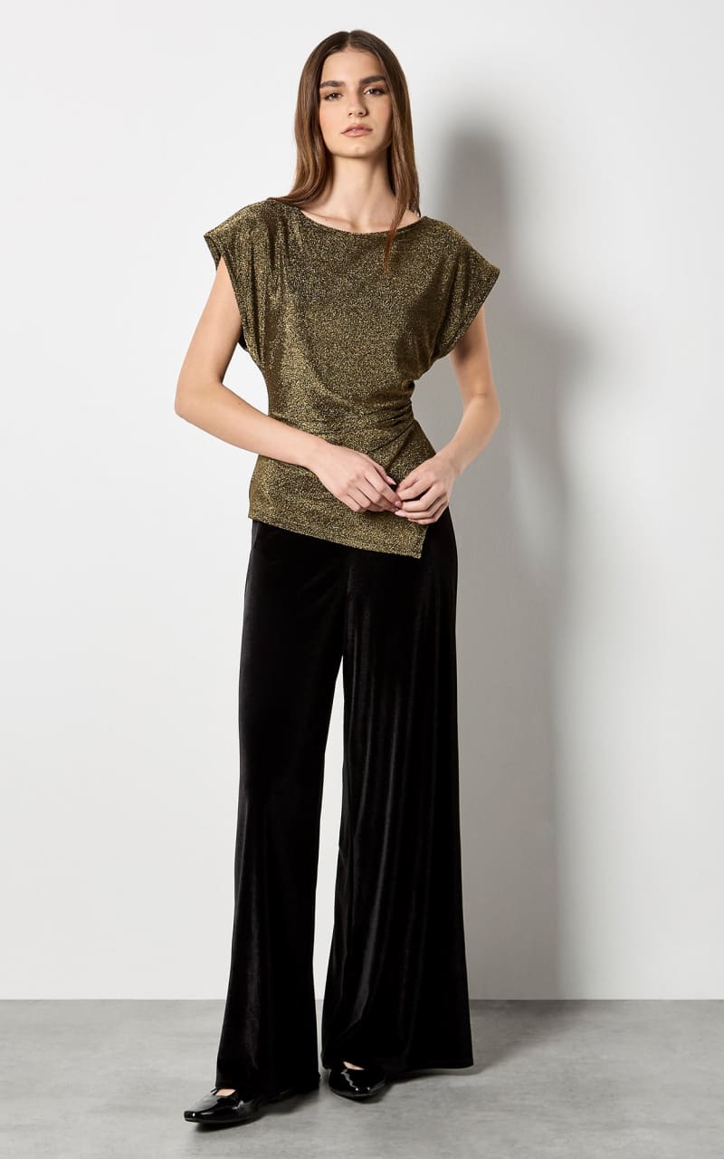 Apricot- Sparkle Side Ruched Wrap Top in Gold - Blouses &