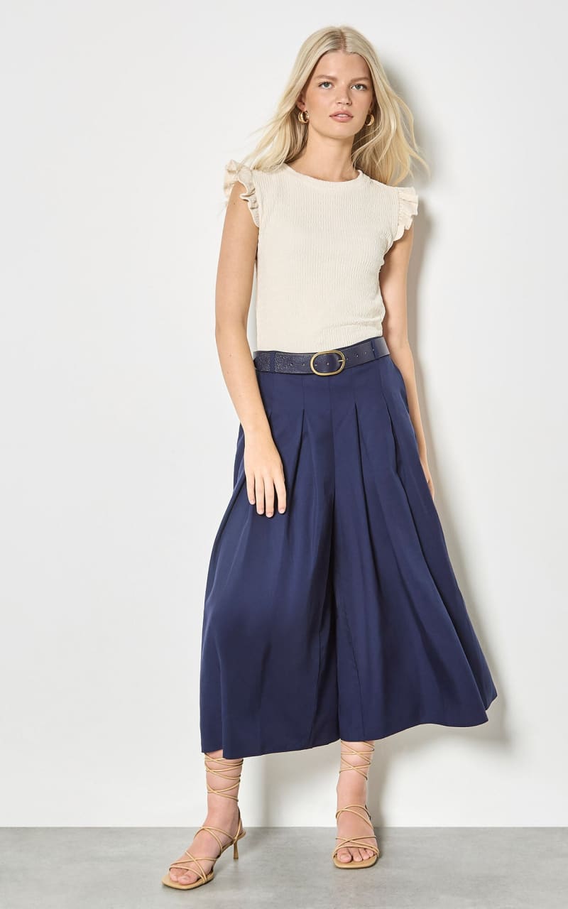 Apricot- Textured Jersey Ruffle Sleeve T-Shirt in Stone