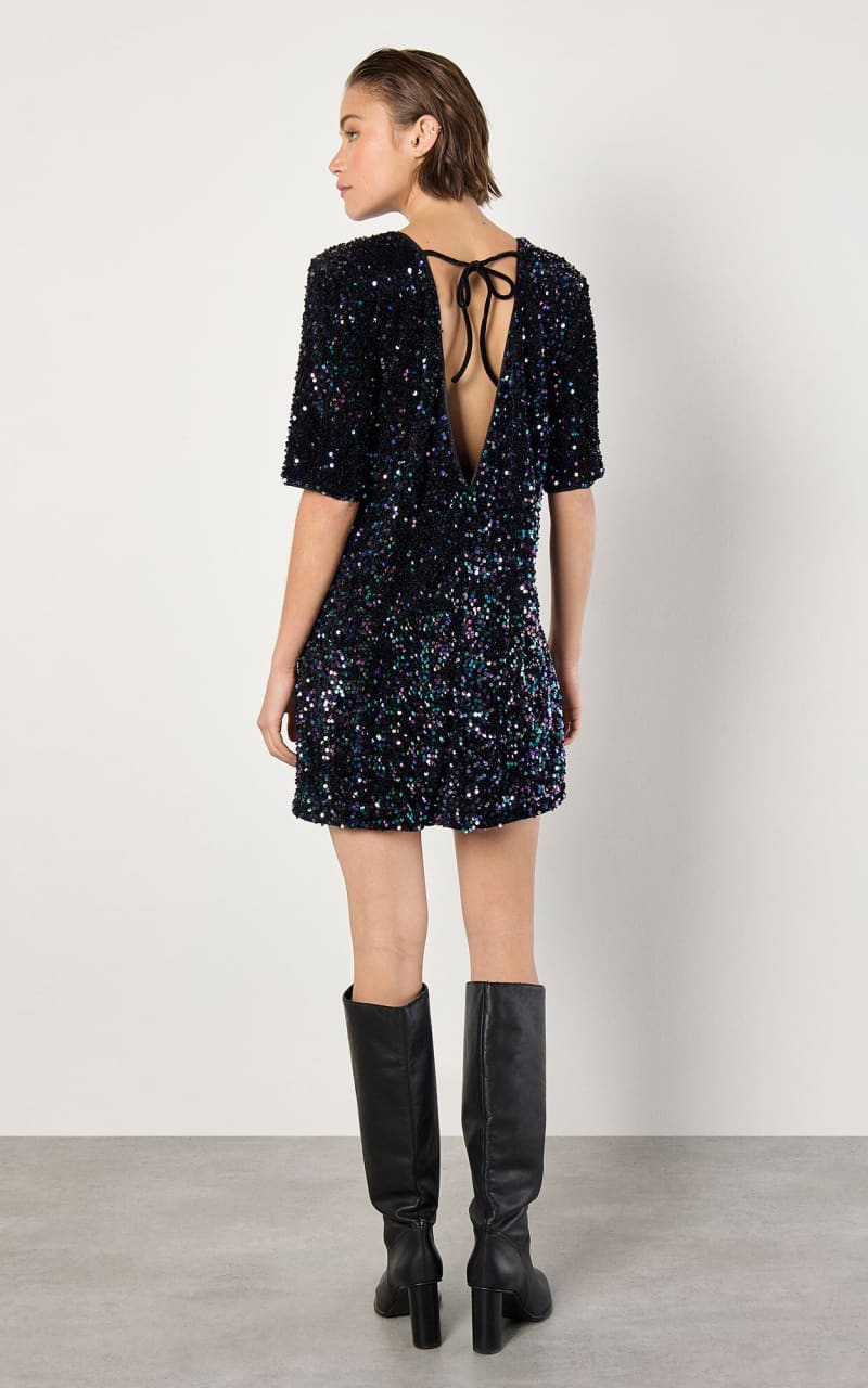 Apricot- Velvet Sequin Backless Dress - DRESS