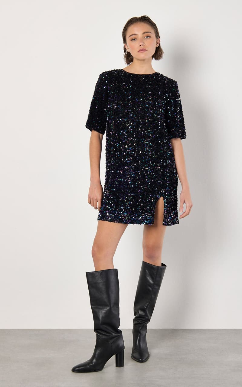 Apricot- Velvet Sequin Backless Dress - DRESS