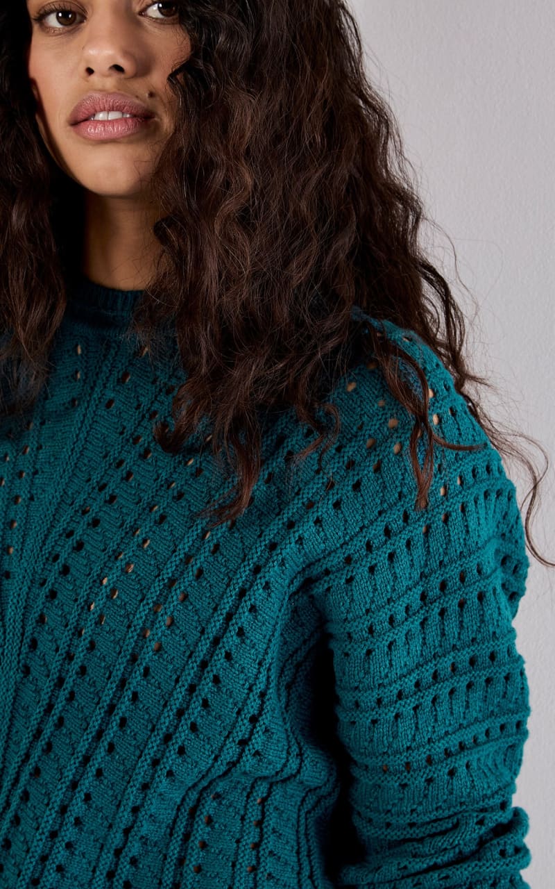 Apricot- Vertical Knit Batwing Jumper in Teal - SWEATER &