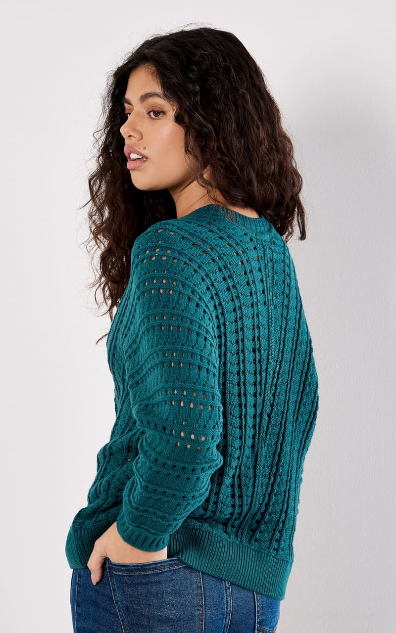 Apricot- Vertical Knit Batwing Jumper in Teal - SWEATER &