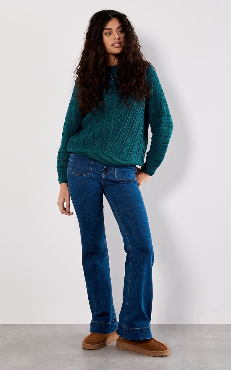 Apricot- Vertical Knit Batwing Jumper in Teal - SWEATER &