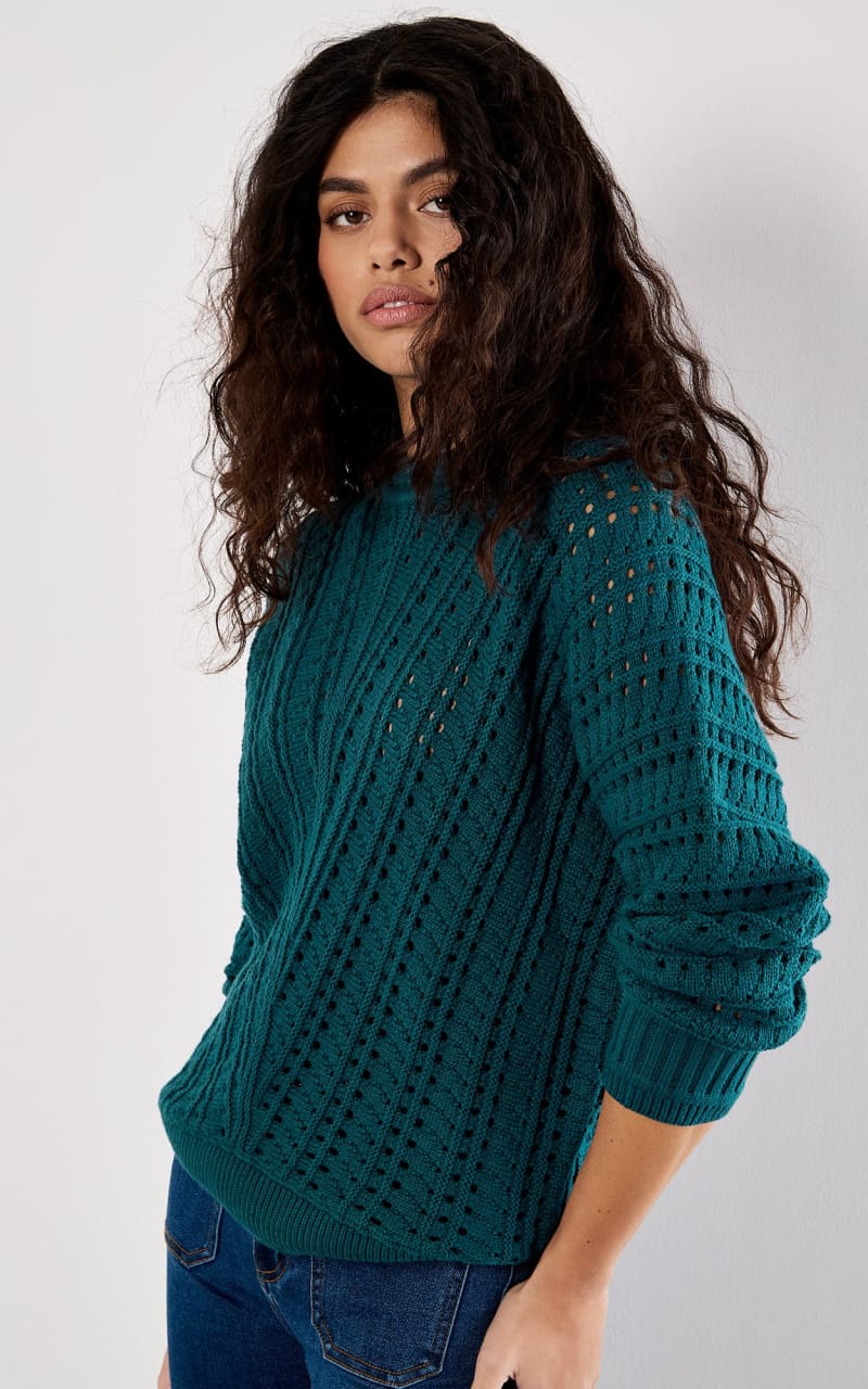 Apricot- Vertical Knit Batwing Jumper in Teal - SWEATER &