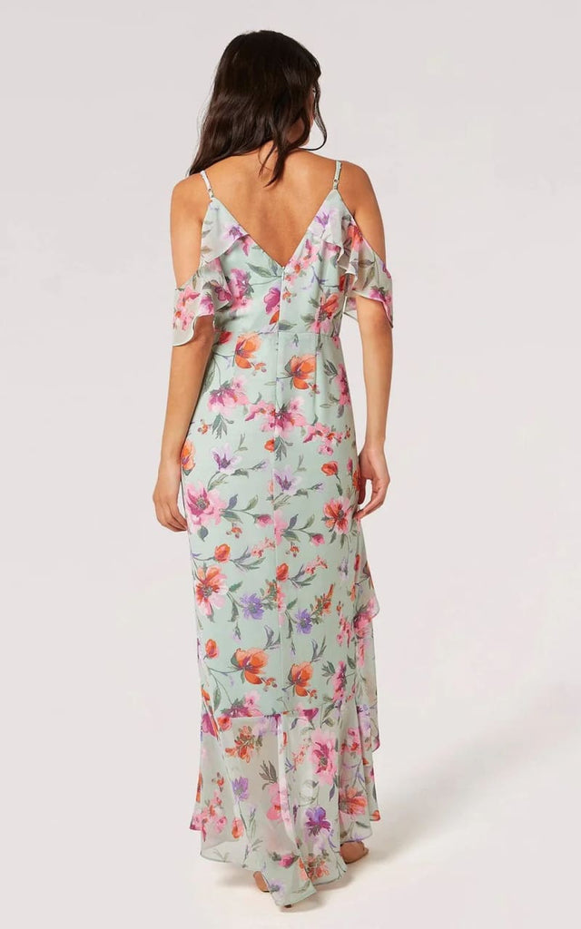 Apricot - Watercolour Floral Off Shoulder Gown Dresses