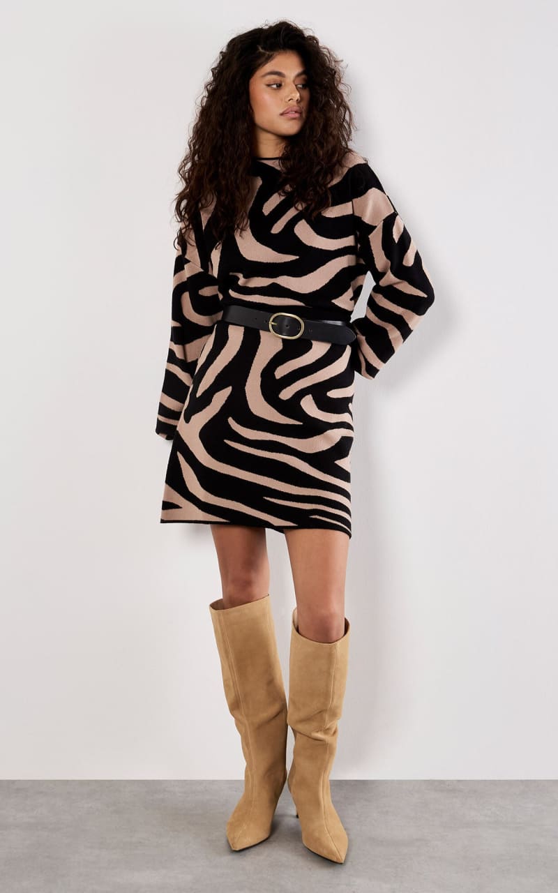 Apricot Zebra Knitted A Line Skirt