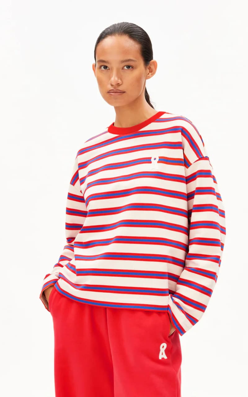 Armed Angels- Frankaa Striped Sweatshirt - Undyed Mars Red