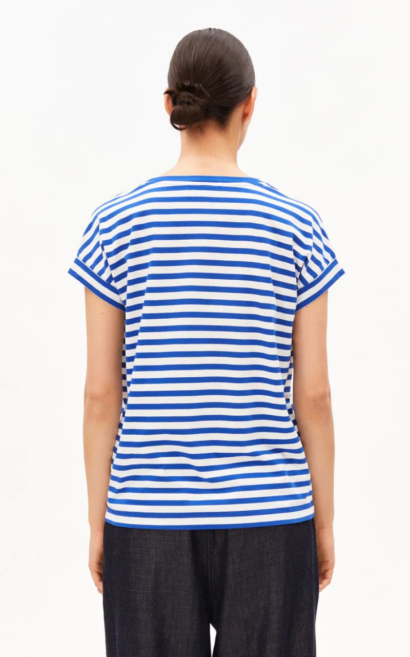 Armed Angels- Idaara Stripe T-Shirt in White Dynamo Blue