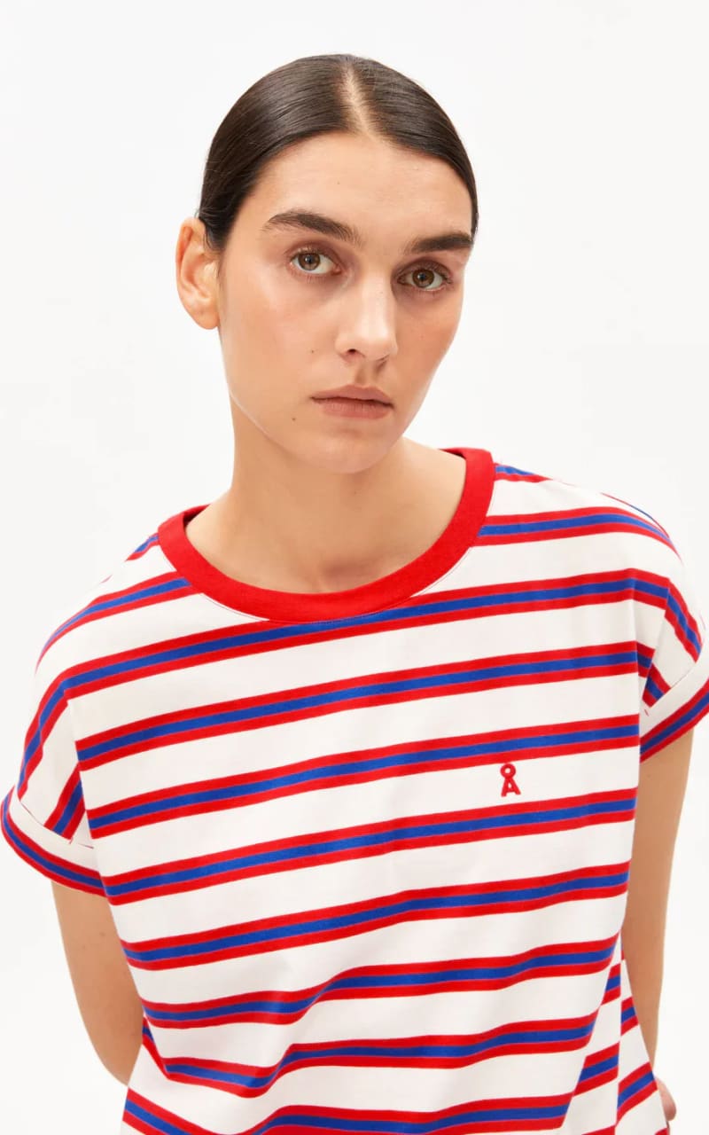 Armed Angels- Idaara Striped T-Shirt in Light Oatmeal Mars